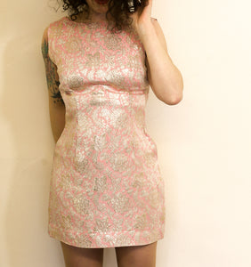Vintage 1960s Pink Brocade Mini Dress