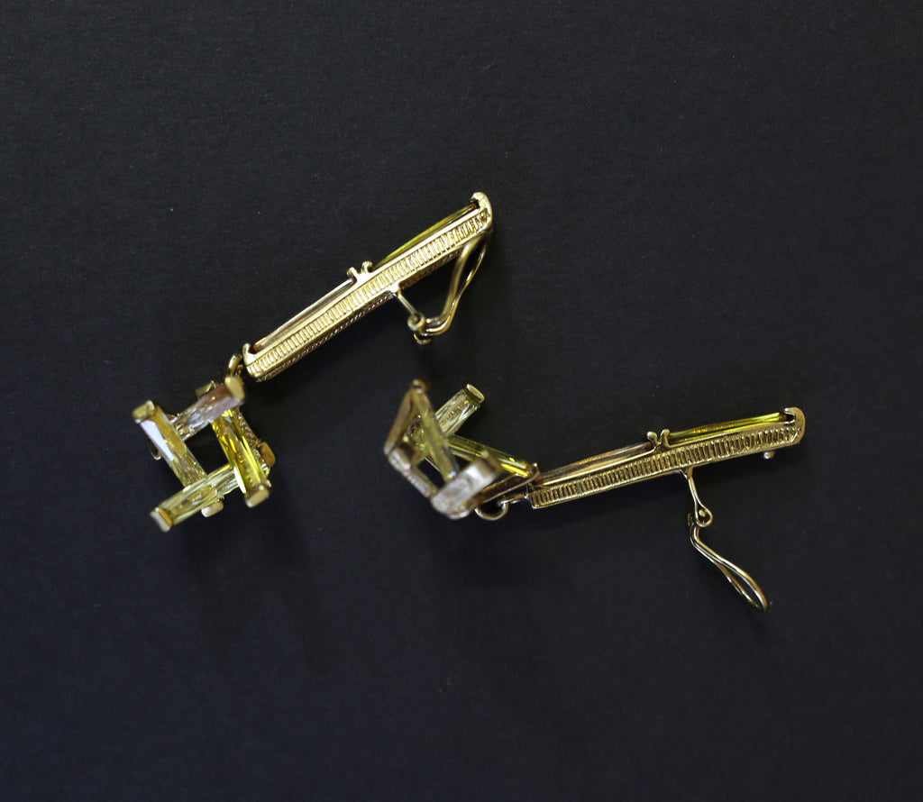 Vintage 1960s Gold Yellow Crystal Abstract Drop Earrings