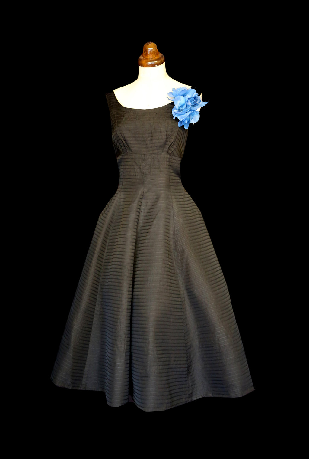 Vintage 1950s Black Stripe Taffeta Dress