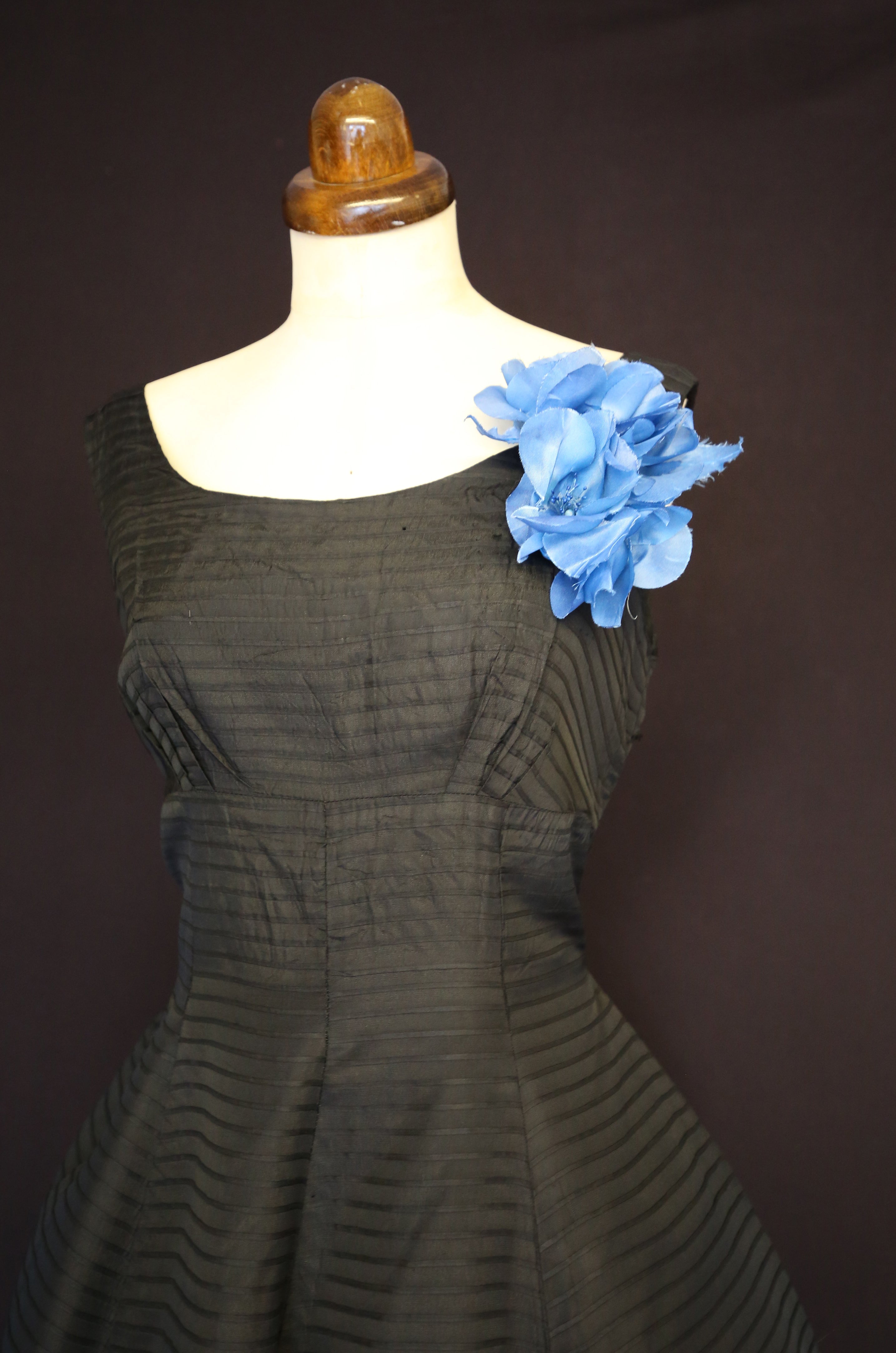 Vintage 1950s Black Stripe Taffeta Dress