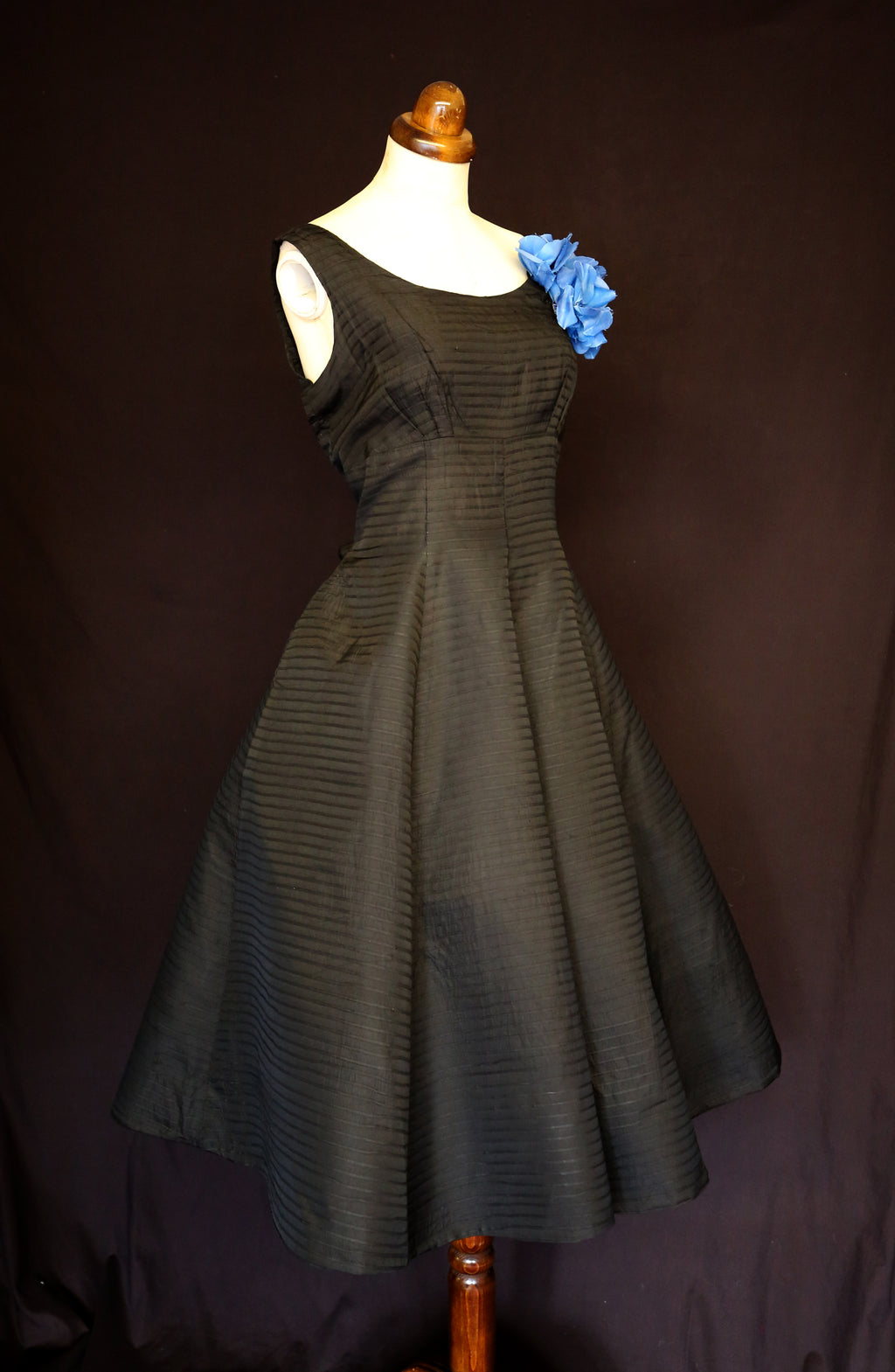 Vintage 1950s Black Stripe Taffeta Dress