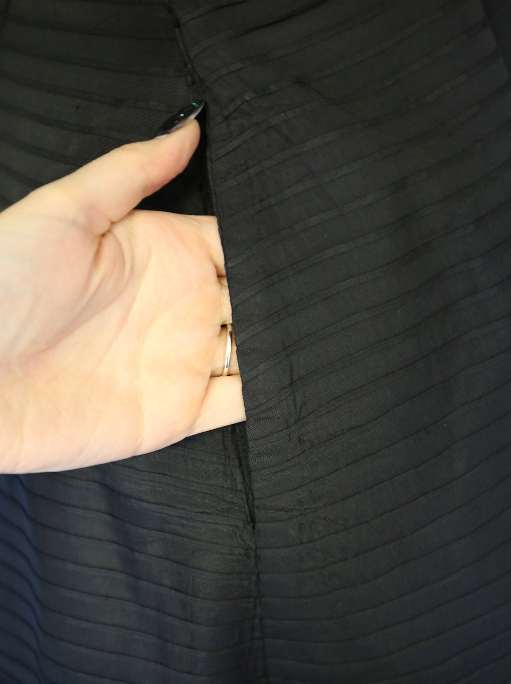 Vintage 1950s Black Stripe Taffeta Dress