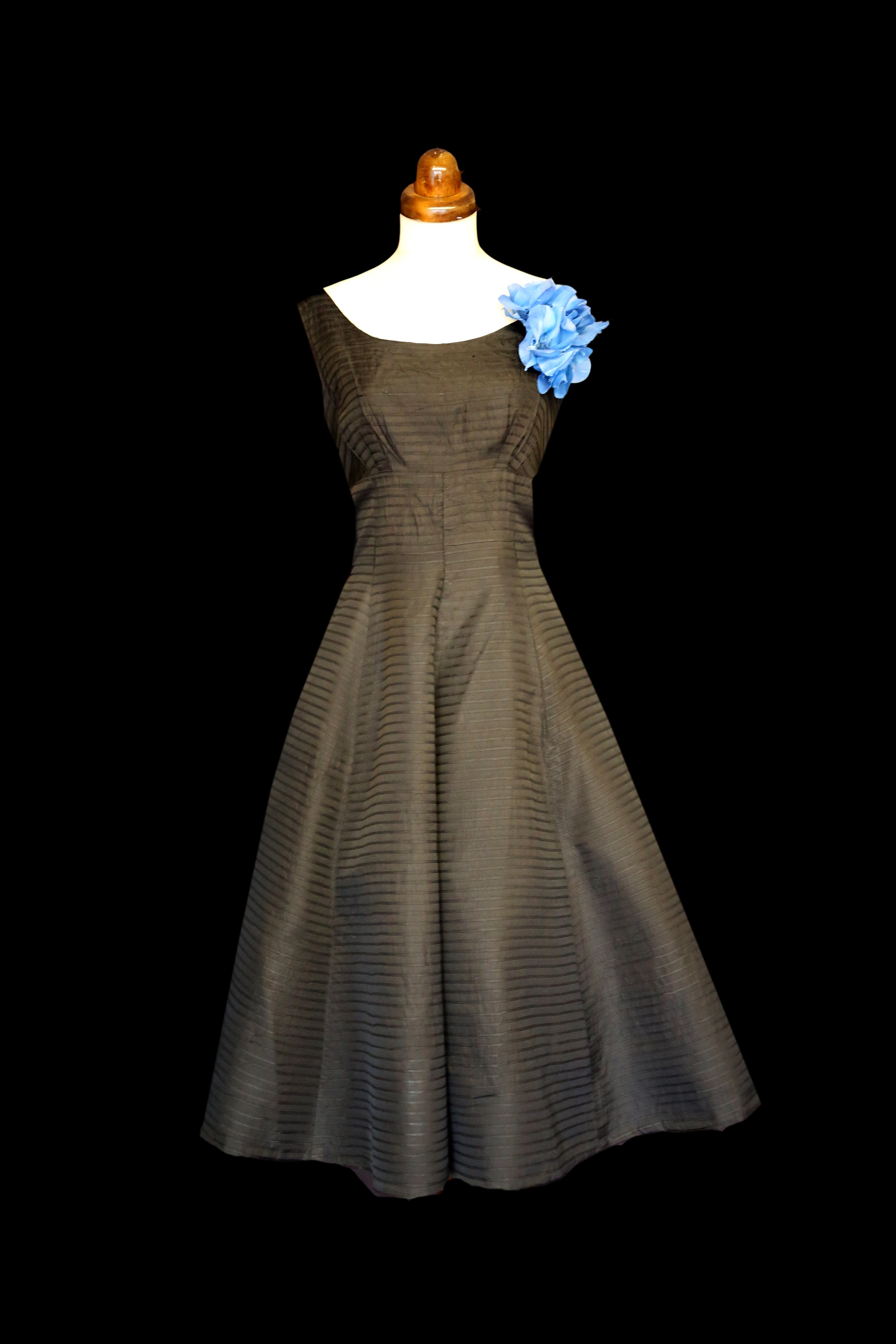 Vintage 1950s Black Stripe Taffeta Dress