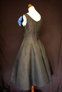 Vintage 1950s Black Stripe Taffeta Dress