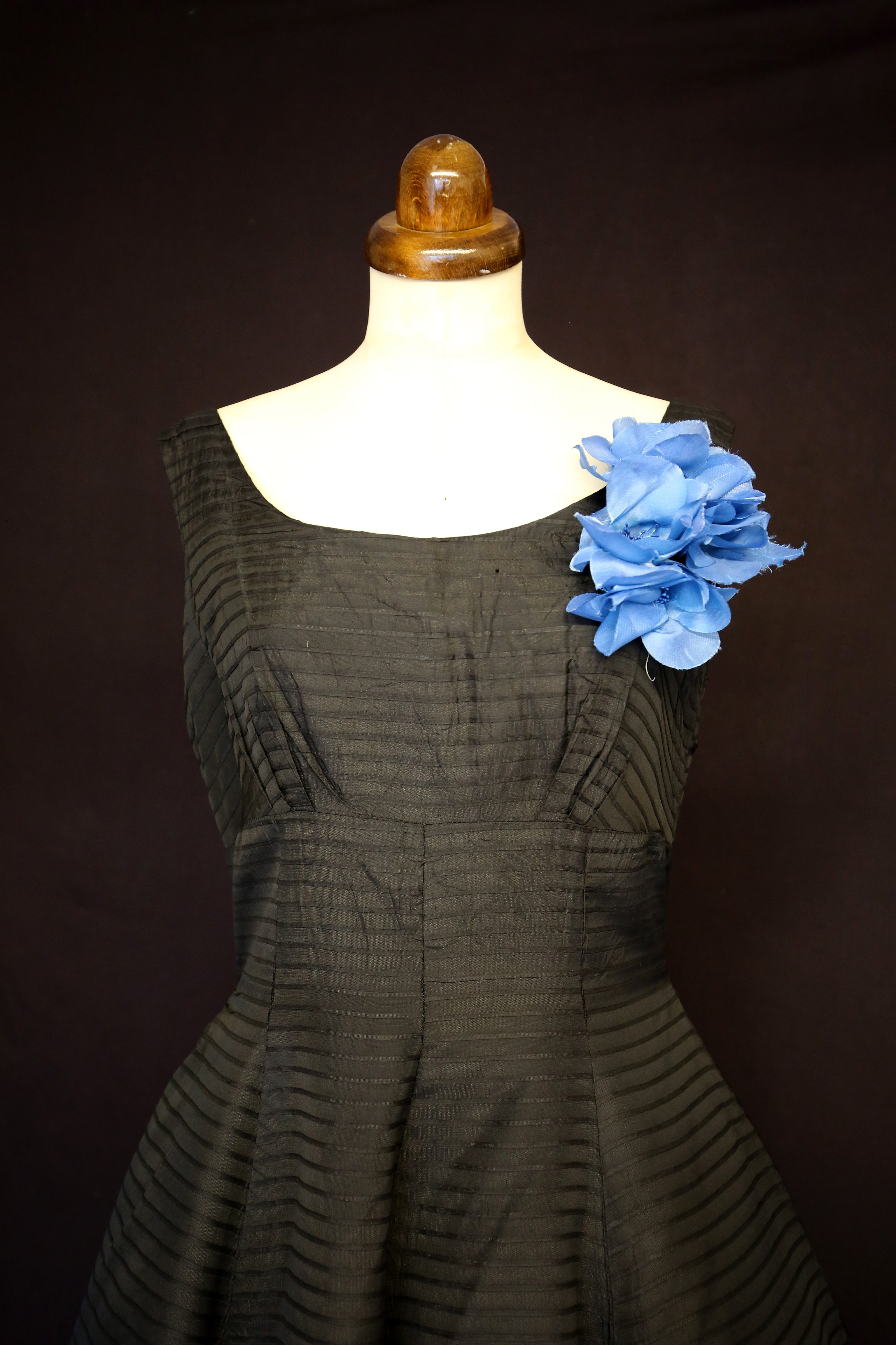 Vintage 1950s Black Stripe Taffeta Dress