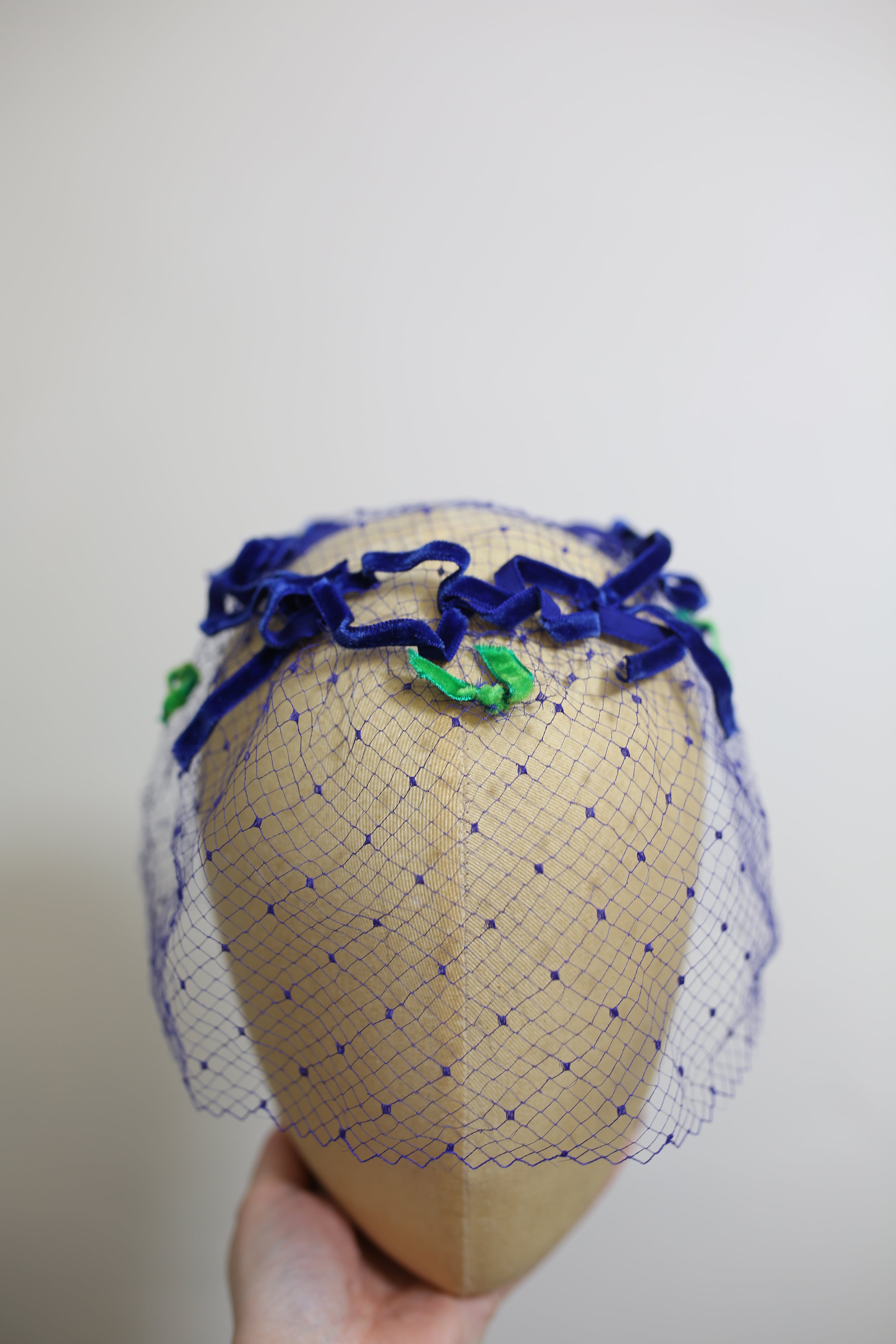 Vintage 1950s Blue Velvet Veil Hat