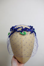 Vintage 1950s Blue Velvet Veil Hat