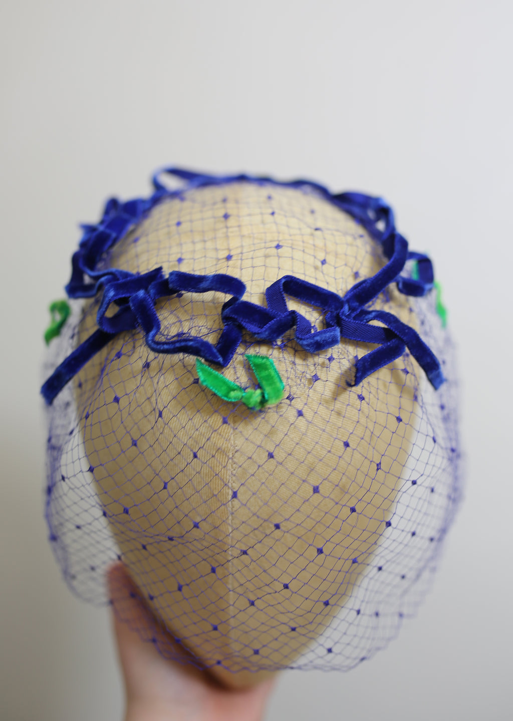 Vintage 1950s Blue Velvet Veil Hat