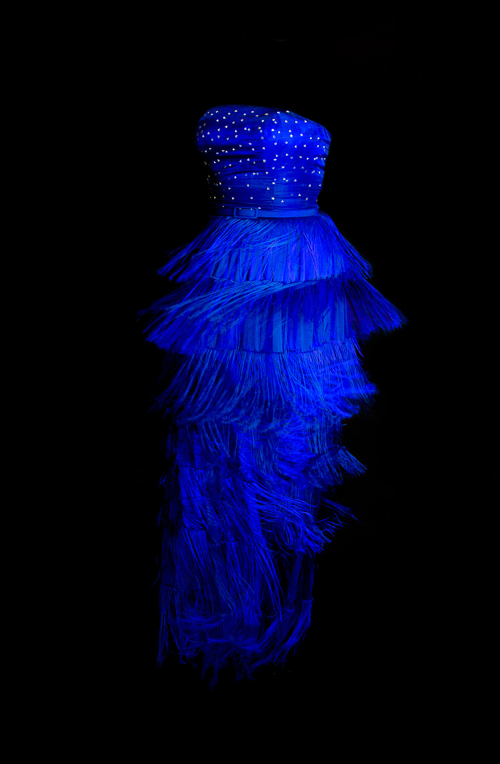 lapis blue silk fringed maxi dress designed  by alexandra king 