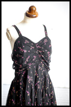 Vintage 1940s Black Printed Tulle Maxi Dress