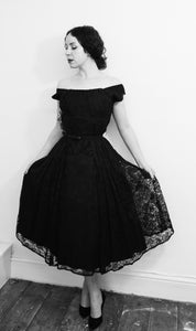 Vintage 1950s Black Lace Cocktail Dress