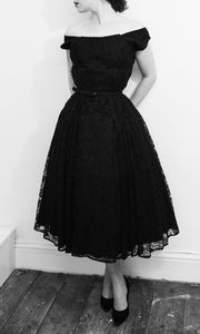 Vintage 1950s Black Lace Cocktail Dress