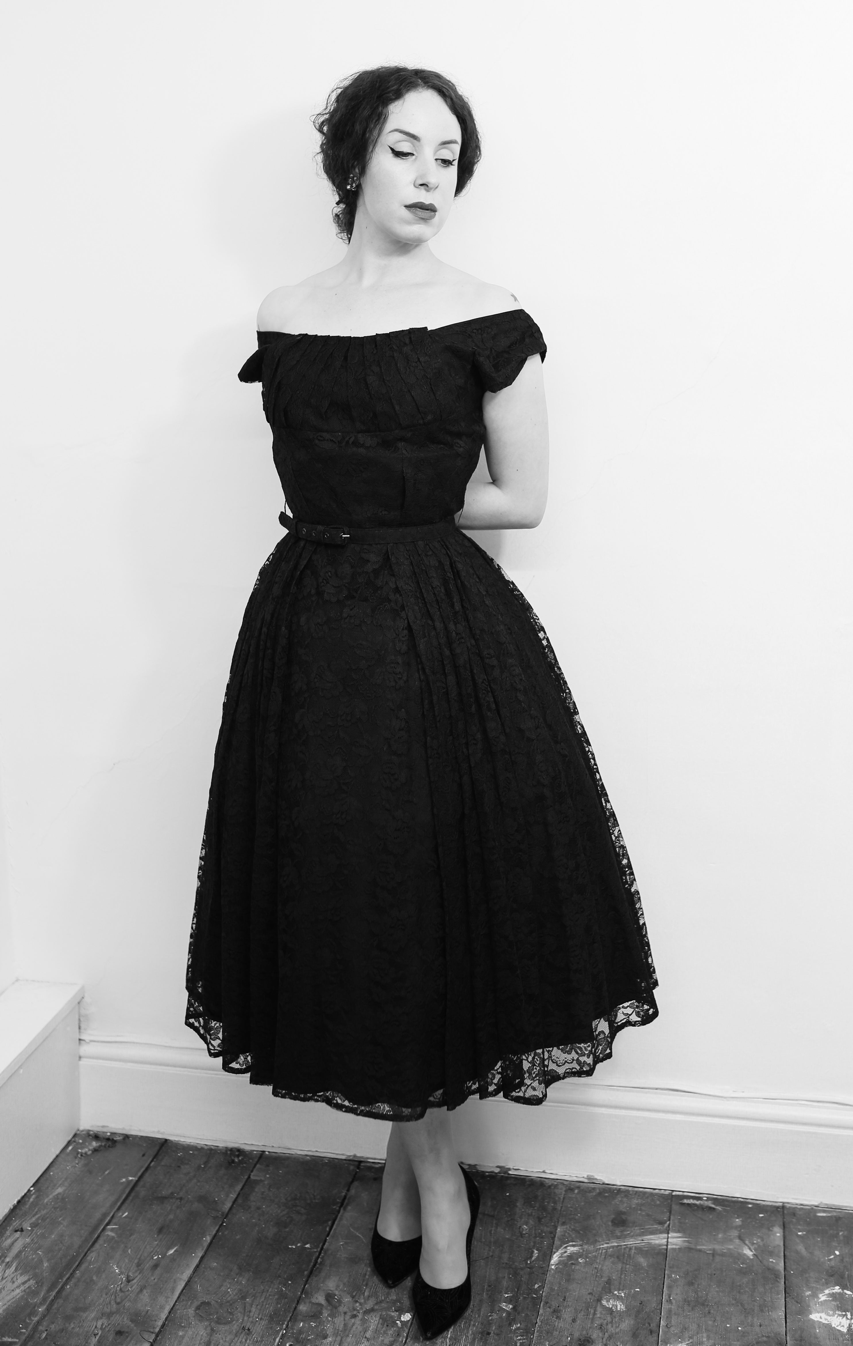 Vintage 1950s Black Lace Cocktail Dress