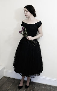 Vintage 1950s Black Lace Cocktail Dress