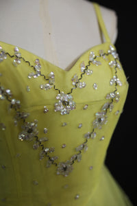 Vintage 1950s Yellow Sequin Tulle Cocktail Dress