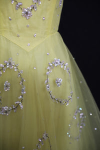 Vintage 1950s Yellow Sequin Tulle Cocktail Dress