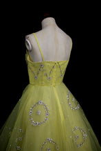 Vintage 1950s Yellow Sequin Tulle Cocktail Dress