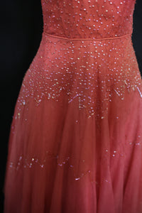 Vintage 1950s Raspberry Silk Tulle Sequin Dress