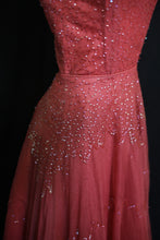 Vintage 1950s Raspberry Silk Tulle Sequin Dress