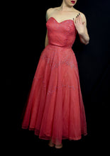 Vintage 1950s Raspberry Silk Tulle Sequin Dress