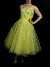 Vintage 1950s Yellow Sequin Tulle Cocktail Dress