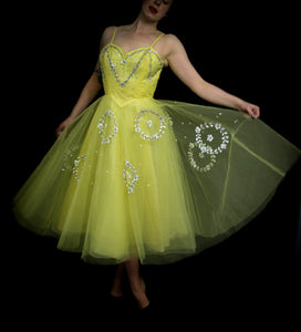 Vintage 1950s Yellow Sequin Tulle Cocktail Dress