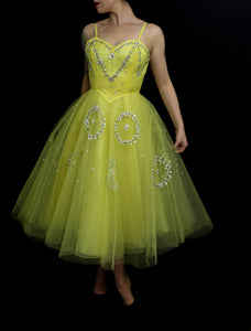 Vintage 1950s Yellow Sequin Tulle Cocktail Dress