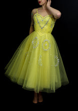 Vintage 1950s Yellow Sequin Tulle Cocktail Dress