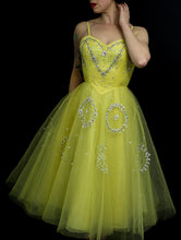 Vintage 1950s Yellow Sequin Tulle Cocktail Dress