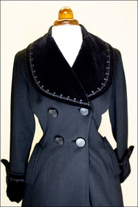 Vintage 1950s Black Wool Velvet Princess Coat