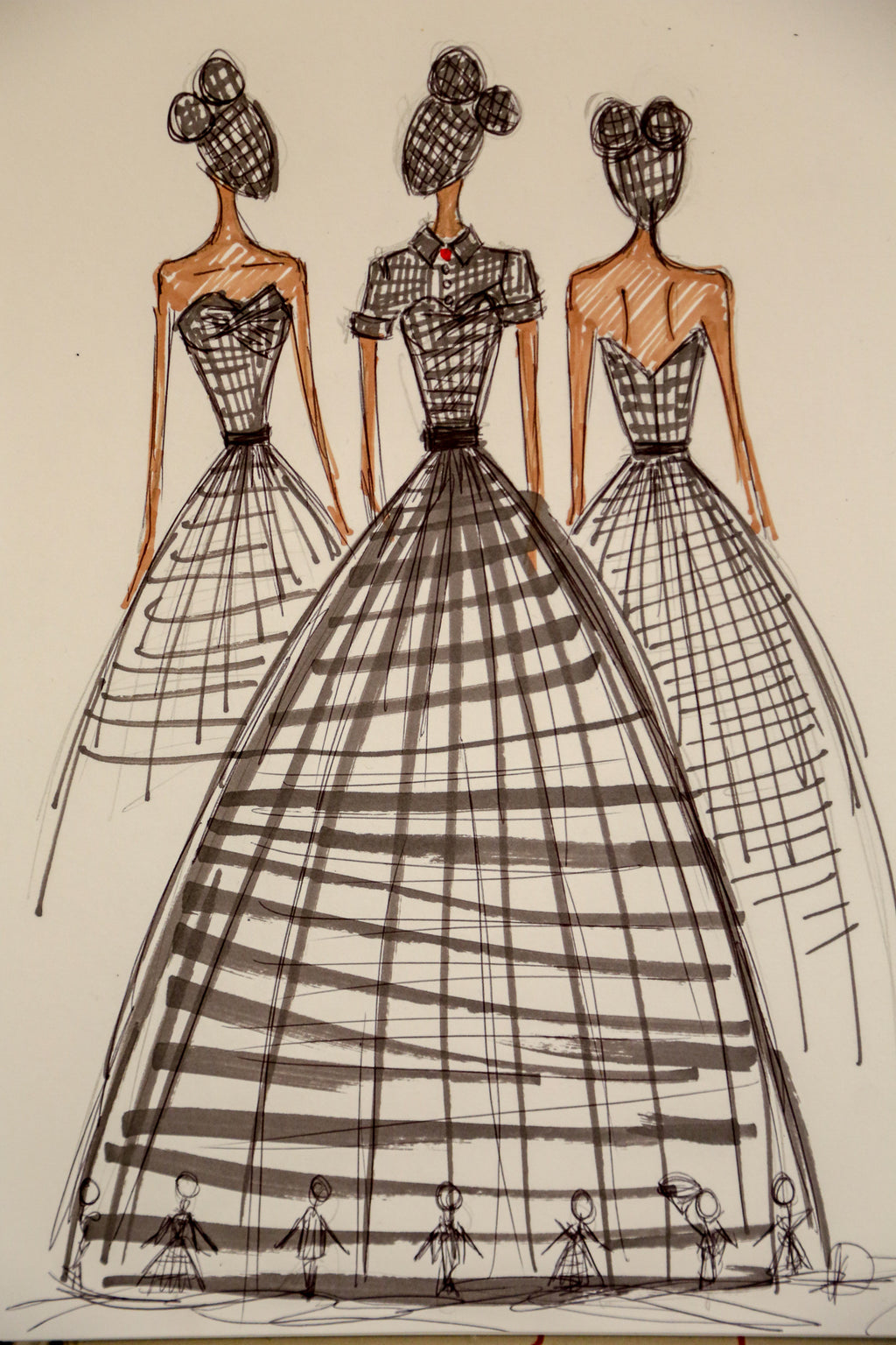 Gingham - Black and White Cotton Ballgown Dress - S