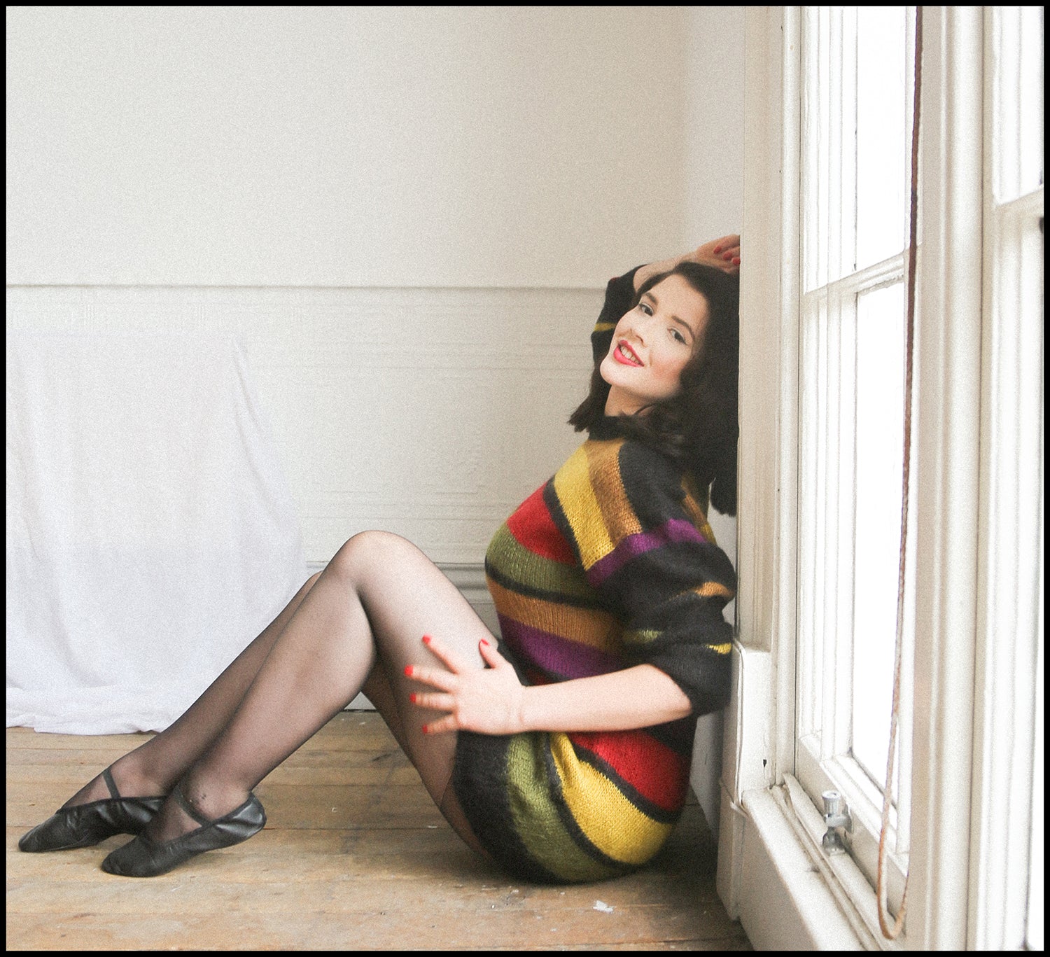 Vintage 1980s Mohair Multi Stripe Long Sweater