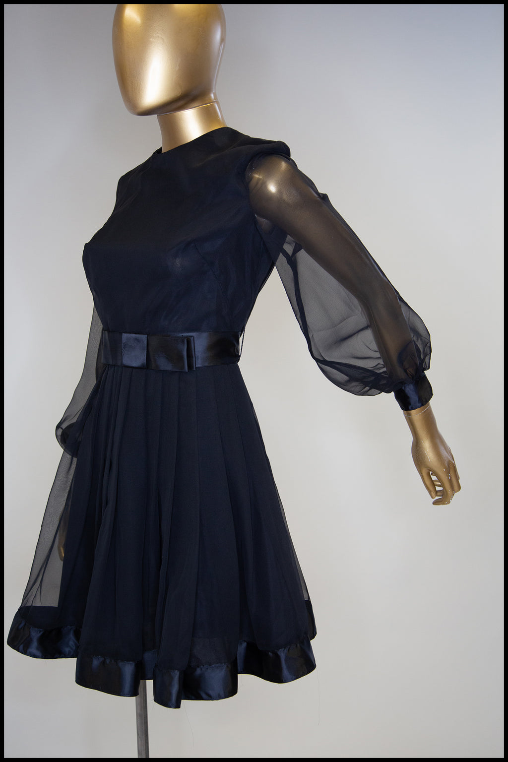 Vintage 1960s Black Chiffon Mini Dress