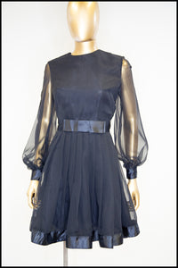Vintage 1960s Black Chiffon Mini Dress