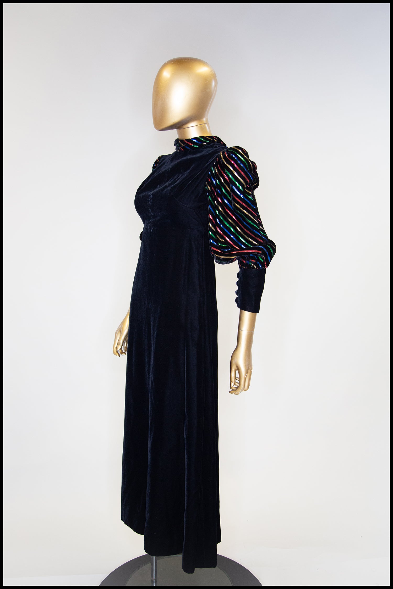 Vintage 1980s Black Velvet Rainbow Sleeve Dress