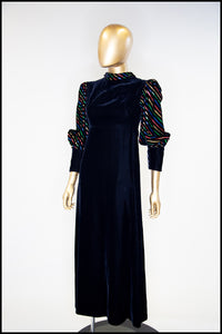 Vintage 1980s Black Velvet Rainbow Sleeve Dress