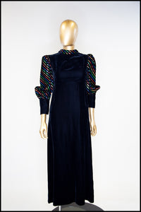 Vintage 1980s Black Velvet Rainbow Sleeve Dress