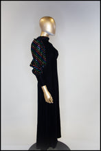 Vintage 1980s Black Velvet Rainbow Sleeve Dress