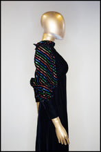 Vintage 1980s Black Velvet Rainbow Sleeve Dress