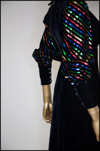 Vintage 1980s Black Velvet Rainbow Sleeve Dress