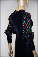 Vintage 1980s Black Velvet Rainbow Sleeve Dress