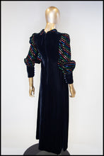 Vintage 1980s Black Velvet Rainbow Sleeve Dress