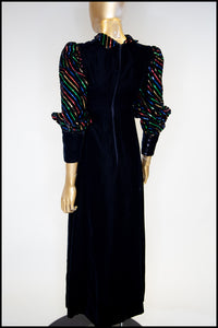 Vintage 1980s Black Velvet Rainbow Sleeve Dress