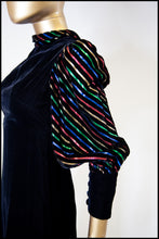 Vintage 1980s Black Velvet Rainbow Sleeve Dress