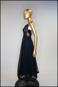 Vintage 1970s Black Tulle Frank Usher Maxi Dress