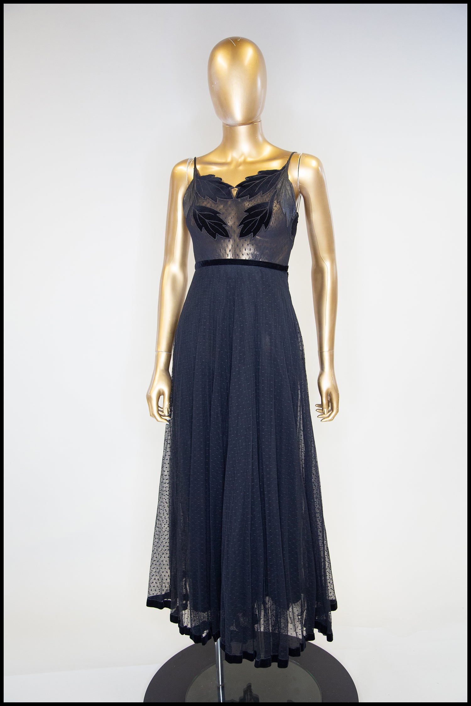 Vintage 1970s Black Tulle Frank Usher Maxi Dress