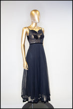 Vintage 1970s Black Tulle Frank Usher Maxi Dress