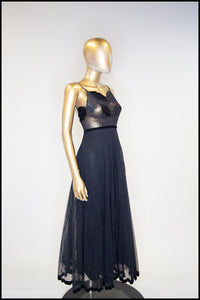 Vintage 1970s Black Tulle Frank Usher Maxi Dress