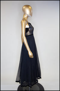 Vintage 1970s Black Tulle Frank Usher Maxi Dress