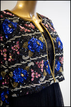 Vintage 1980s Blue Beaded Cropped Jacket